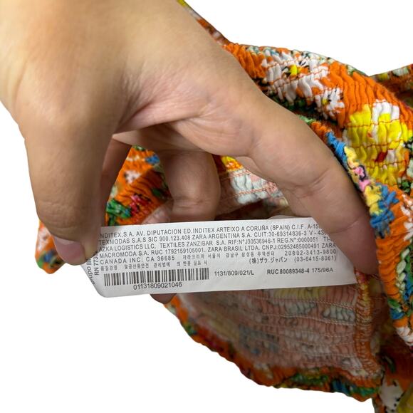 ZARA Floral Orange Crop Top Puffy Sleeve Women's Size Large - Picture 6 of 9